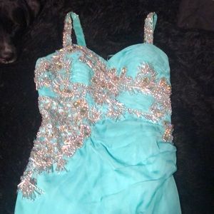 Teal embroidered formal dress